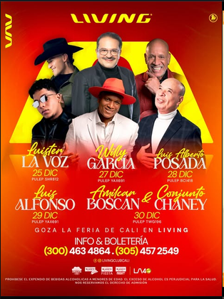 Feria de Cali en Living, del 25 al 30 de diciembre: Luister La Voz, Willy Garc&iacute;a, Luis Alberto Posada, Luis Alfonso, Amilcar Boscan y Conjunto Chaney